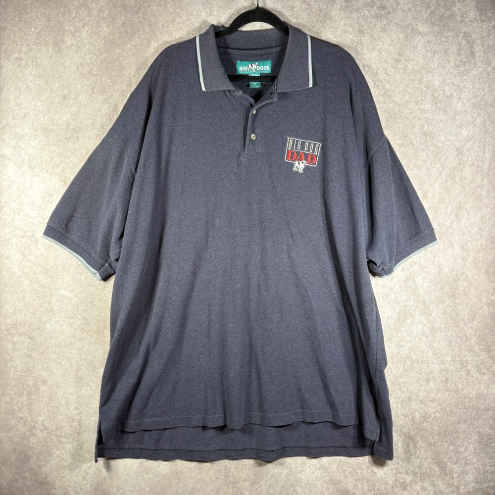 VTG Big Dogs Polo Men 4X Navy Blue Big Dog Dad Pique Short Sleeve Graphic Casual